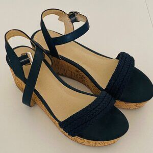 Nautica blue braided cork wedge sandal